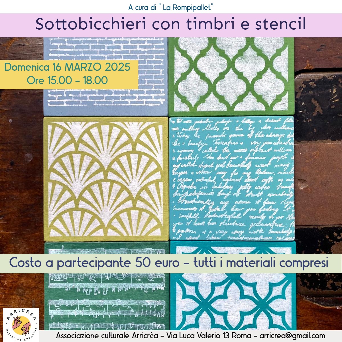 2025/03/16 – Sottobicchieri usando timbri e stencil
